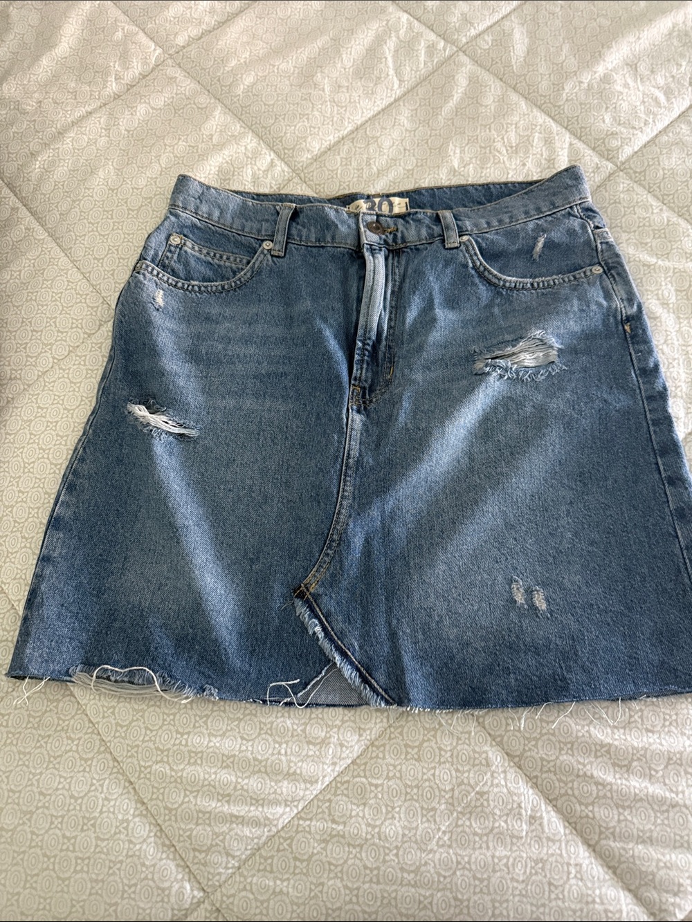 Classic Distressed Denim Skirt - Blue
